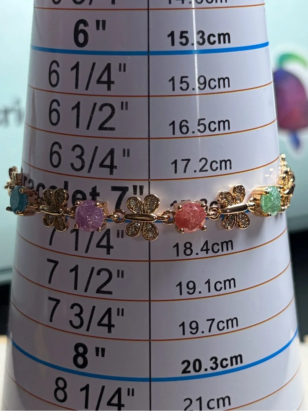 Gold Floral Bracelet with Pastel Blue, Pink, Purple & Green Stones